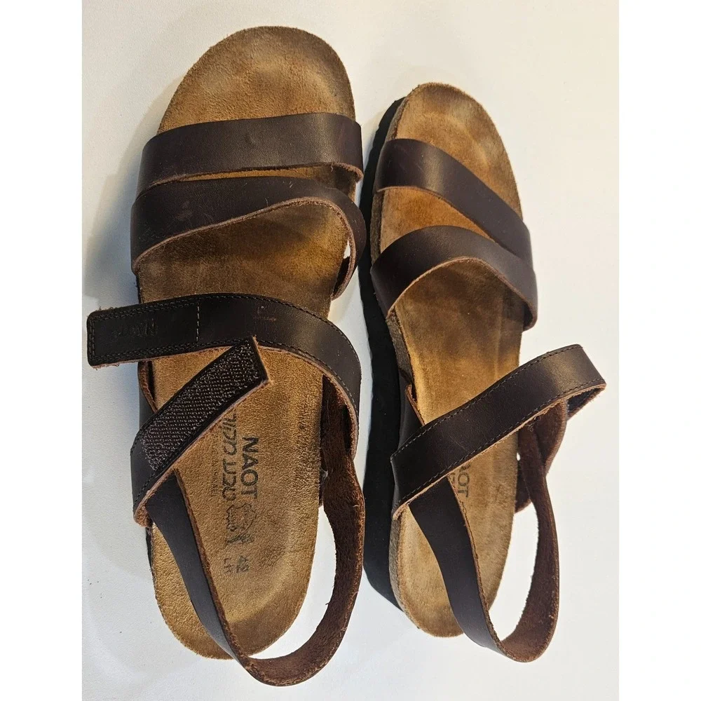 Naot Kayla‎ Brown Leather Cork Sandals Shoes  EU 42 US 11 Woman's Made Israel